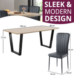 Hallowood Furniture Dudley 180Cm Dining Table Set With 4 Black Faux Leather High Back Chairs - thumbnail 3