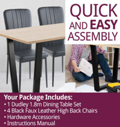 Hallowood Furniture Dudley 180Cm Dining Table Set With 4 Black Faux Leather High Back Chairs - thumbnail 7
