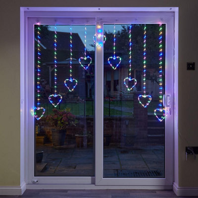 Heart Shaped Curtain String Lights - Indoor Or Outdoor Fairy Lighting For Walls Or Windows - 1.2 X 1.2M, Multicoloured