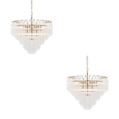 Loops Sophisticated 2 Pack Satin Brass Pendant Lights With Clear Ribbed Glass - image 1