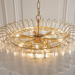 Loops Sophisticated 2 Pack Satin Brass Pendant Lights With Clear Ribbed Glass - thumbnail 7