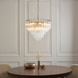 Loops Sophisticated 2 Pack Satin Brass Pendant Lights With Clear Ribbed Glass - thumbnail 2