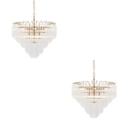Loops Sophisticated 2 Pack Satin Brass Pendant Lights With Clear Ribbed Glass - thumbnail 1