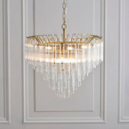 Loops Sophisticated 2 Pack Satin Brass Pendant Lights With Clear Ribbed Glass - thumbnail 4