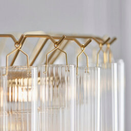 Loops Sophisticated 2 Pack Satin Brass Pendant Lights With Clear Ribbed Glass - thumbnail 6