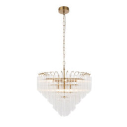 Loops Sophisticated 2 Pack Satin Brass Pendant Lights With Clear Ribbed Glass - thumbnail 9