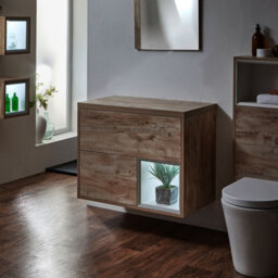 Homestylestore Light Oak 800mm Wall Hung Bathroom Vanity Unit With Countertop Basin And Led Light - thumbnail 4