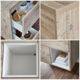 Homestylestore Light Oak 800mm Wall Hung Bathroom Vanity Unit With Countertop Basin And Led Light - thumbnail 3