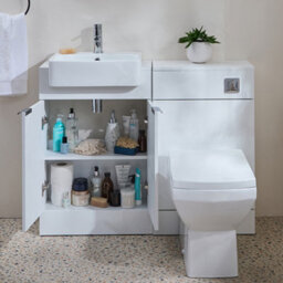 Homestylestore 1050mm White Bathroom Combination Vanity Wc Unit With Toilet Pan And Chrome Pull Handle - thumbnail 1