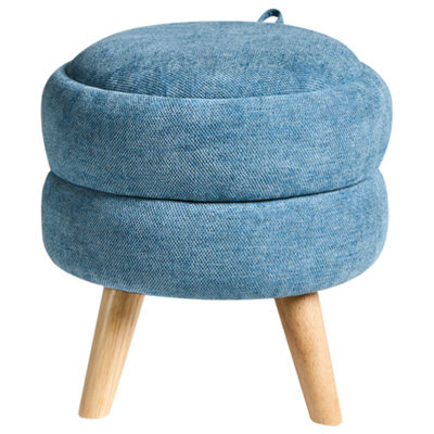 Wyld And Coco Blue Chenille Storage Pouffe 40 X 41 Cm - Modern Round Storage Stool With Reversible Lid - image 1