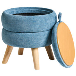 Wyld And Coco Blue Chenille Storage Pouffe 40 X 41 Cm - Modern Round Storage Stool With Reversible Lid - thumbnail 5