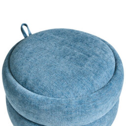 Wyld And Coco Blue Chenille Storage Pouffe 40 X 41 Cm - Modern Round Storage Stool With Reversible Lid - thumbnail 6