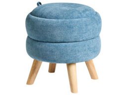 Wyld And Coco Blue Chenille Storage Pouffe 40 X 41 Cm - Modern Round Storage Stool With Reversible Lid - thumbnail 3