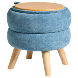 Wyld And Coco Blue Chenille Storage Pouffe 40 X 41 Cm - Modern Round Storage Stool With Reversible Lid - thumbnail 4