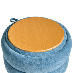 Wyld And Coco Blue Chenille Storage Pouffe 40 X 41 Cm - Modern Round Storage Stool With Reversible Lid - thumbnail 7