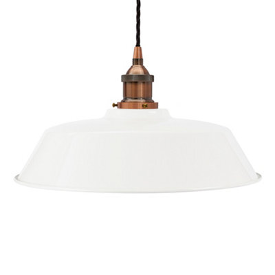 White Chancery Painted Dome Pendant Light With Antique Copper Lamp Holder And Black Twisted Cable - Se Home - image 1