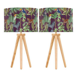 First Choice Lighting Set Of 2 Light Oak Table Lamp Bedside Lights With Safari Velvet Shades - thumbnail 1