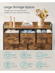 Songmics Chest Of Drawers, Dresser, Bedroom Furniture, Metal Frame, Storage Organiser Unit,5 Drawers, Modern - thumbnail 3