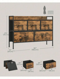 Songmics Chest Of Drawers, Dresser, Bedroom Furniture, Metal Frame, Storage Organiser Unit,5 Drawers, Modern - thumbnail 5