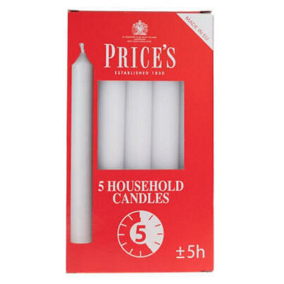 Price's Candles Prices Pack Of 5 Household White Candles 5 Hour Burning Time  X 1