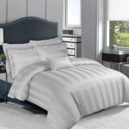 Ameha Stripe Duvet Set With Pillowcase Silver Double Size 200X200Cm Reversible, Breathable & Soft Microfiber Cover - thumbnail 8