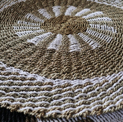 Serenityy Round Seagrass Rug White & Tan Inner Sun 1M - image 1