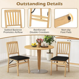 Gainoom Black Dining Chair Set Of 2 Folding Chairs With Padded Seat & Rubber Wood Frame - thumbnail 9