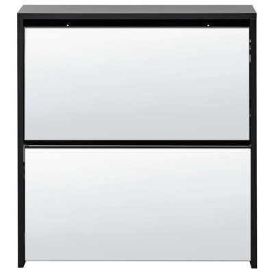Wyld And Coco Nova Black Mirror Front Shoe Cabinet - 2 Compartments, Slim Hallway Storage - image 1