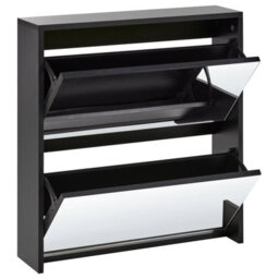 Wyld And Coco Nova Black Mirror Front Shoe Cabinet - 2 Compartments, Slim Hallway Storage - thumbnail 5