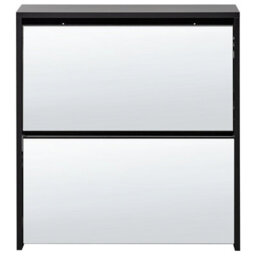 Wyld And Coco Nova Black Mirror Front Shoe Cabinet - 2 Compartments, Slim Hallway Storage - thumbnail 1