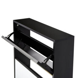 Wyld And Coco Nova Black Mirror Front Shoe Cabinet - 2 Compartments, Slim Hallway Storage - thumbnail 7