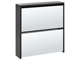 Wyld And Coco Nova Black Mirror Front Shoe Cabinet - 2 Compartments, Slim Hallway Storage - thumbnail 3