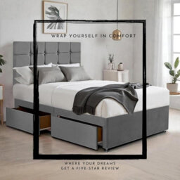 Grey Plush 4Ft6 Double Bed With Matttress  2 Storage Drawers And 20 Inch Cubic Headboard - thumbnail 4