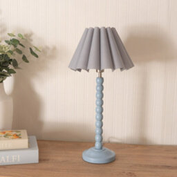 Valuelights Bobbins Powder Blue Table Lamp With Grey Scallop Tapered Lamp Shade And Led Bulb - thumbnail 3