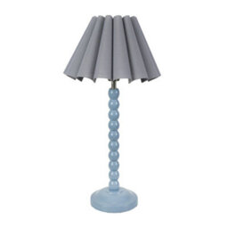 Valuelights Bobbins Powder Blue Table Lamp With Grey Scallop Tapered Lamp Shade And Led Bulb - thumbnail 2