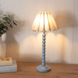Valuelights Bobbins Powder Blue Table Lamp With Grey Scallop Tapered Lamp Shade And Led Bulb - thumbnail 1