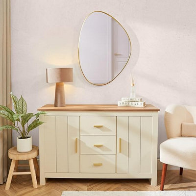 Deenz Organic Wall Mounted Mirror Elegant Slim Gold Frame Finished Contemporary Design Asymmetrical Curves Opulent  85X60X2.7  Cm - image 1