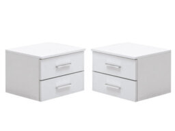 Arte Siena 23 Pair Of Bedside Cabinets W47Cm X H35Cm X D41Cm - White Gloss, Modern Storage With Silver Handles