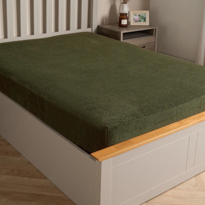 Ohs Teddy Fleece Fitted Bed Sheet Soft Thermal, Dark Green - Double - image 1
