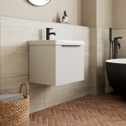 Affine Fluted 500mm Bathroom Vanity Unit Basin Wall Hung Cupboard Soft Close Matt White - thumbnail 3