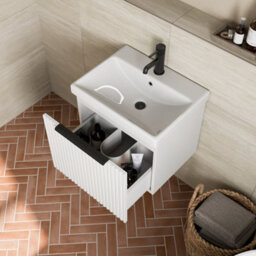 Affine Fluted 500mm Bathroom Vanity Unit Basin Wall Hung Cupboard Soft Close Matt White - thumbnail 4