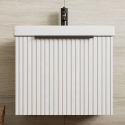 Affine Fluted 500mm Bathroom Vanity Unit Basin Wall Hung Cupboard Soft Close Matt White - thumbnail 1