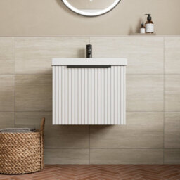 Affine Fluted 500mm Bathroom Vanity Unit Basin Wall Hung Cupboard Soft Close Matt White - thumbnail 2