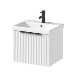 Affine Fluted 500mm Bathroom Vanity Unit Basin Wall Hung Cupboard Soft Close Matt White - thumbnail 5