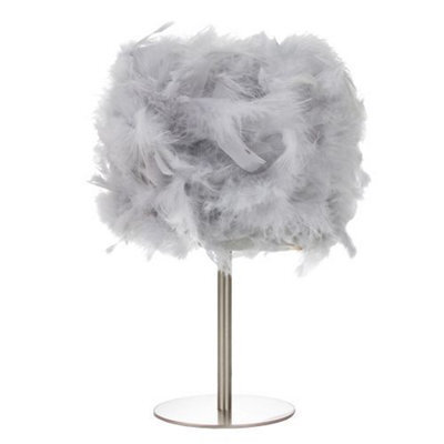 Happy Homewares Modern And Chic Real Grey Feather Table Lamp With Satin Nickel Base And Switch - image 1