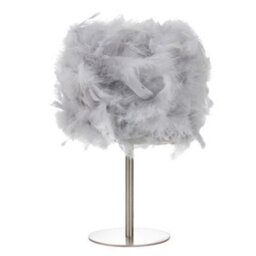 Happy Homewares Modern And Chic Real Grey Feather Table Lamp With Satin Nickel Base And Switch - thumbnail 1