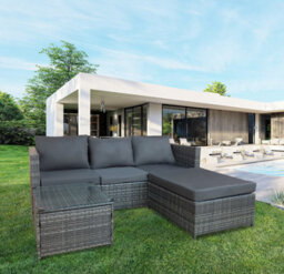 Alivio 3-Seater Rattan Corner Sofa Set With Coffee Table, Outdoor Patio Lounge Set, Weatherproof Uv Cushions - thumbnail 1