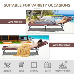 Outsunny Folding Sun Lounger Reclining Chair W/ Pillow Reading Hole Brown - thumbnail 5
