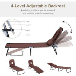 Outsunny Folding Sun Lounger Reclining Chair W/ Pillow Reading Hole Brown - thumbnail 4