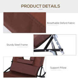 Outsunny Folding Sun Lounger Reclining Chair W/ Pillow Reading Hole Brown - thumbnail 6